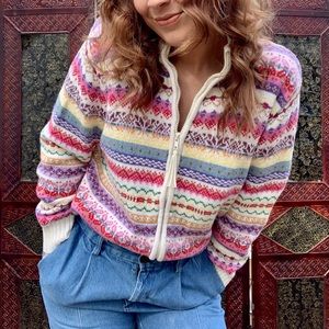 Tiara 🌸 Colorful Cream Dream Full Zip Sweater - L